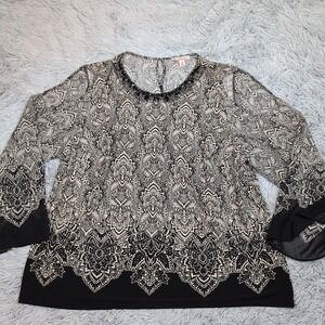 CB Shirt‎ Womens 2X Black Blouse Floral Comfort Top Casual Beaded Sheer